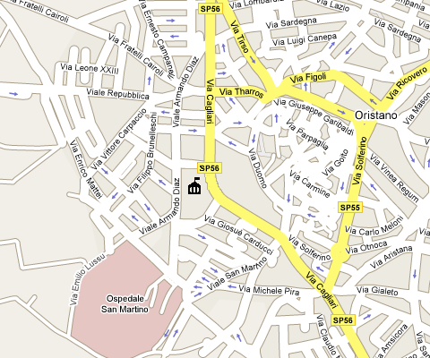 Mappa cartografica di Oristano centrata su Piazza Aldo Moro